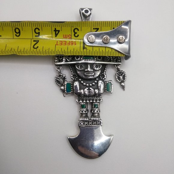 Peruvian necklace in 950 sterling silver with turquoise natural stone tumi desig - Picture 9 of 10